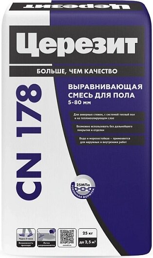 Смесь Выравнивающая Ceresit CN 178 25кг от 5 до 80мм для Внутренних и Наружных Работ / Церезит СН 178.