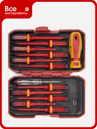 Изображение товара Набор диэлектрических отверток КВТ Профи НИО-4412, 13 предметов, защита до 1000 В, для работы с электротехникой