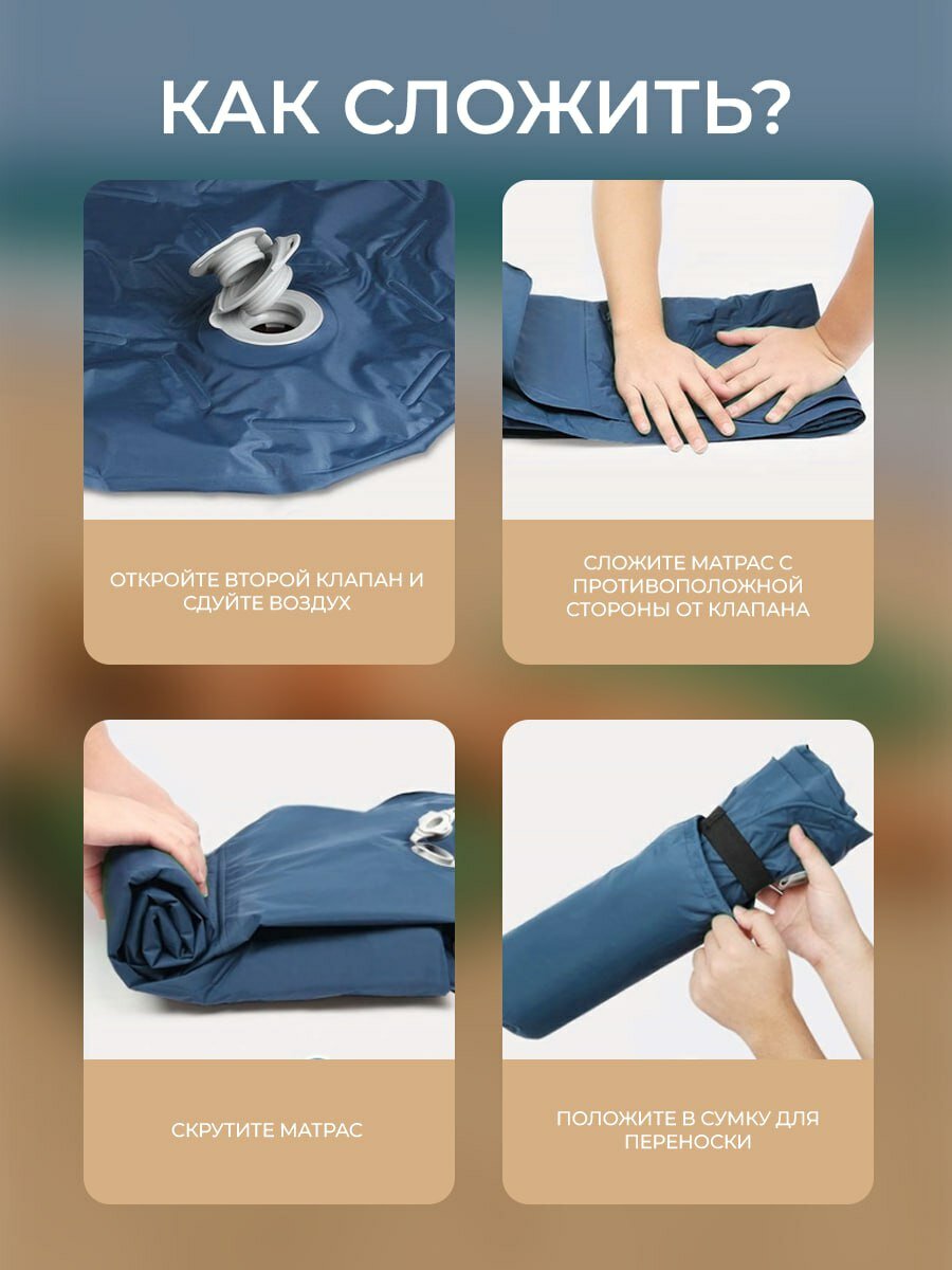 Надувной ячеистый матрас с подушкой (темно-синий) — фото 1