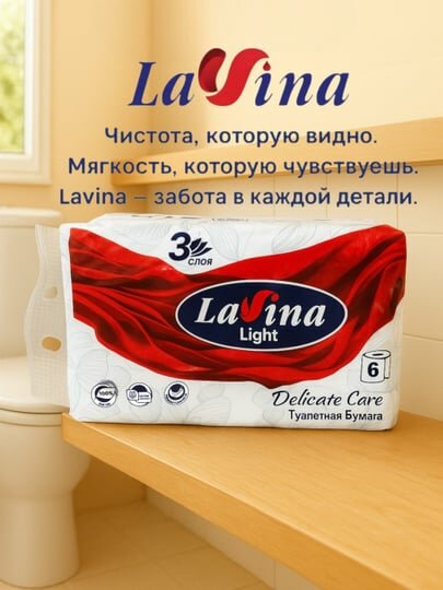 Туалетная бумага Lavina, трехслойная, 6 рулонов, мягкая, из переработанного сырья