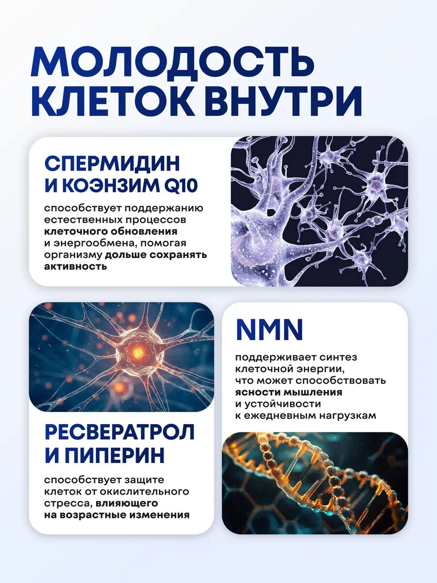 Картинки Спермидин (Spermidine) + Ресвератрол + NMN + Коэнзим Q10, комплекс оксидантов