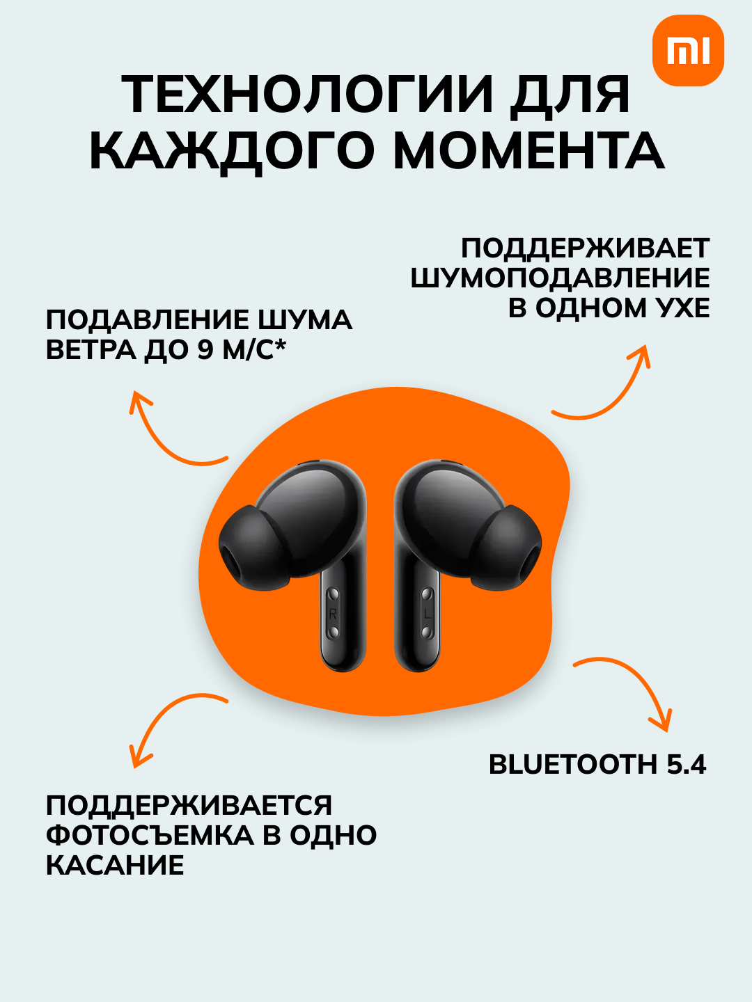 Наушники Xiaomi Redmi Buds 6 BHR9251GL, TWS, ANC, черные, голосовое управление — фото 1