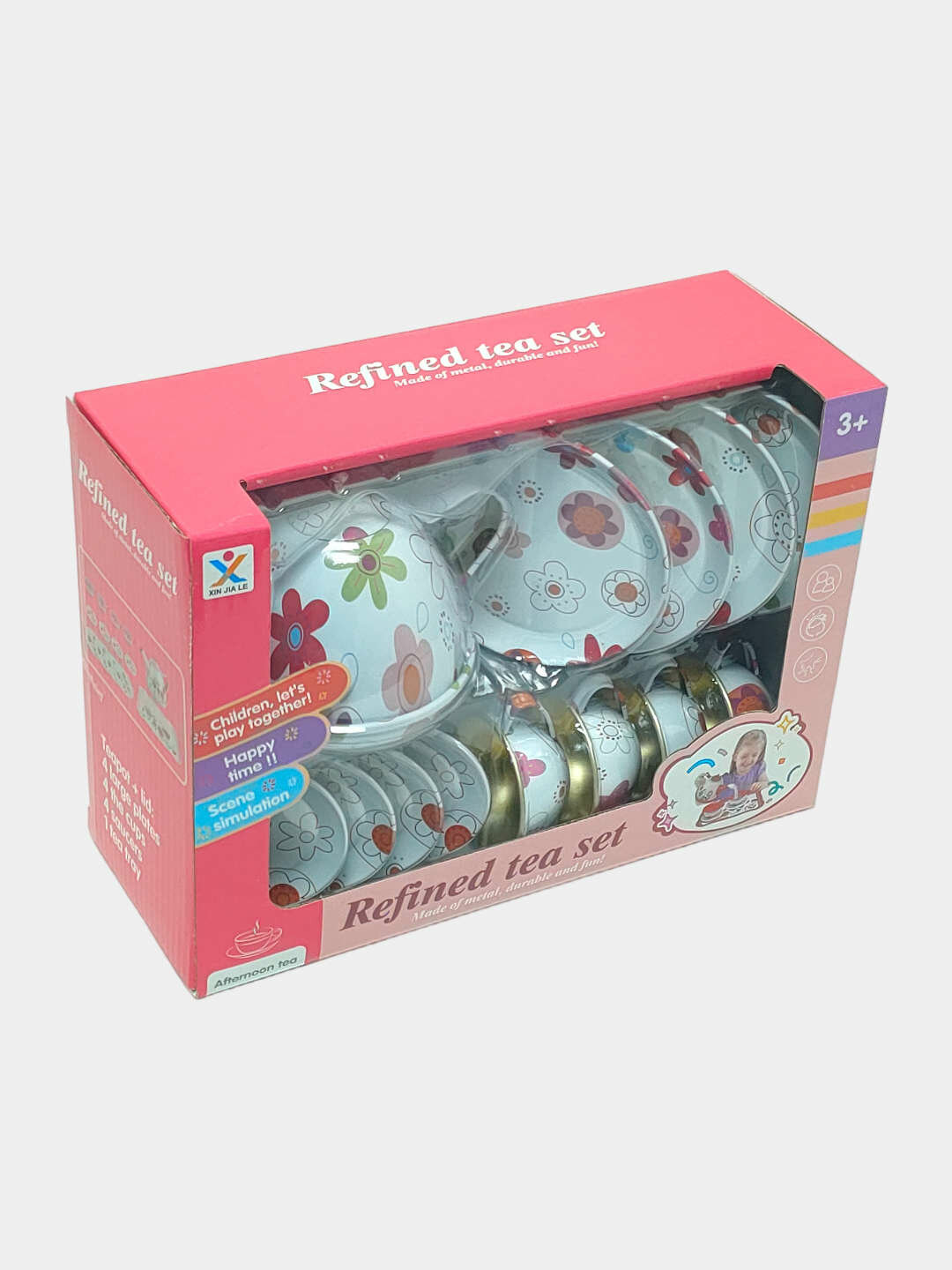 Металлический чайный набор Refined tea set для детей с цветными узорами 3+ Код. 14308