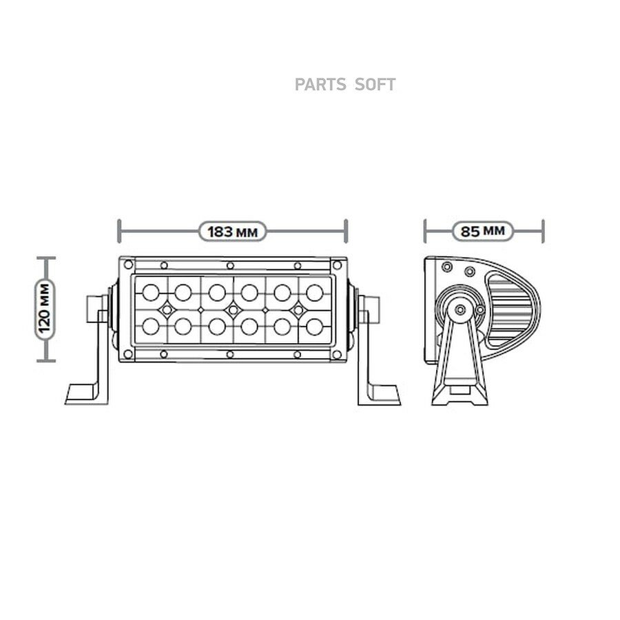 Фара светодиодная балка 36W 183*85*120 12 LED направленный свет 10-30V (АвтоЭлектрика) от официального дистрибьютора AVTOELECTRICA артикул AE36RT12LEDLBHC