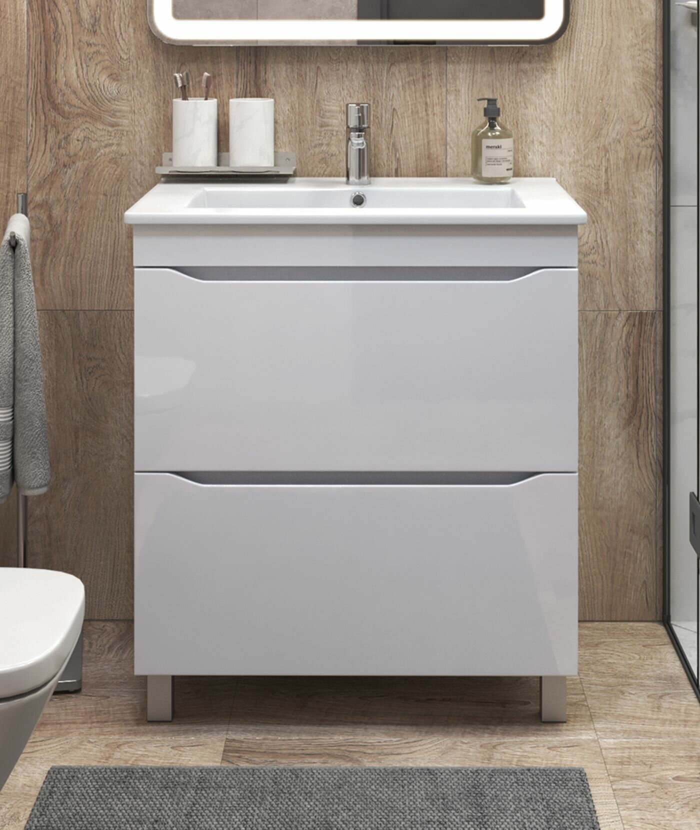 Тумба для ванной комнаты 60 см (без Раковины), 2 ящика, белый