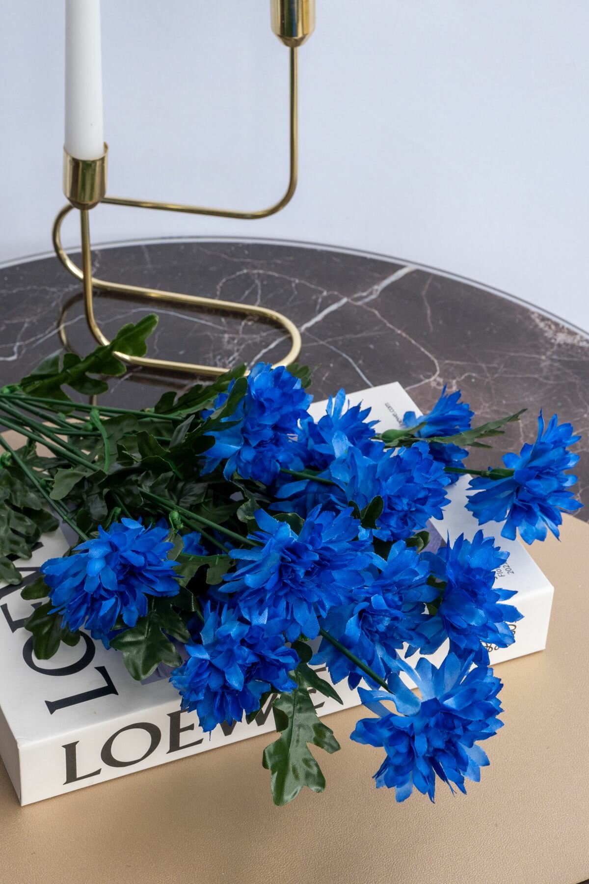 Искусственные цветы премиум для кашпо декора и интерьера Василек флористический 3 ветки 56 см