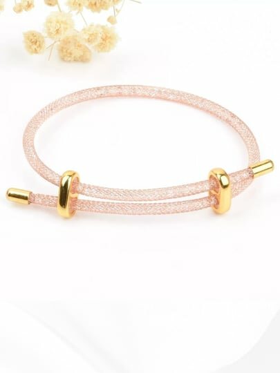 Браслет, металлическая крошка, 1 шт., размер 15 см, диаметр 4.2 см, розовый кварц