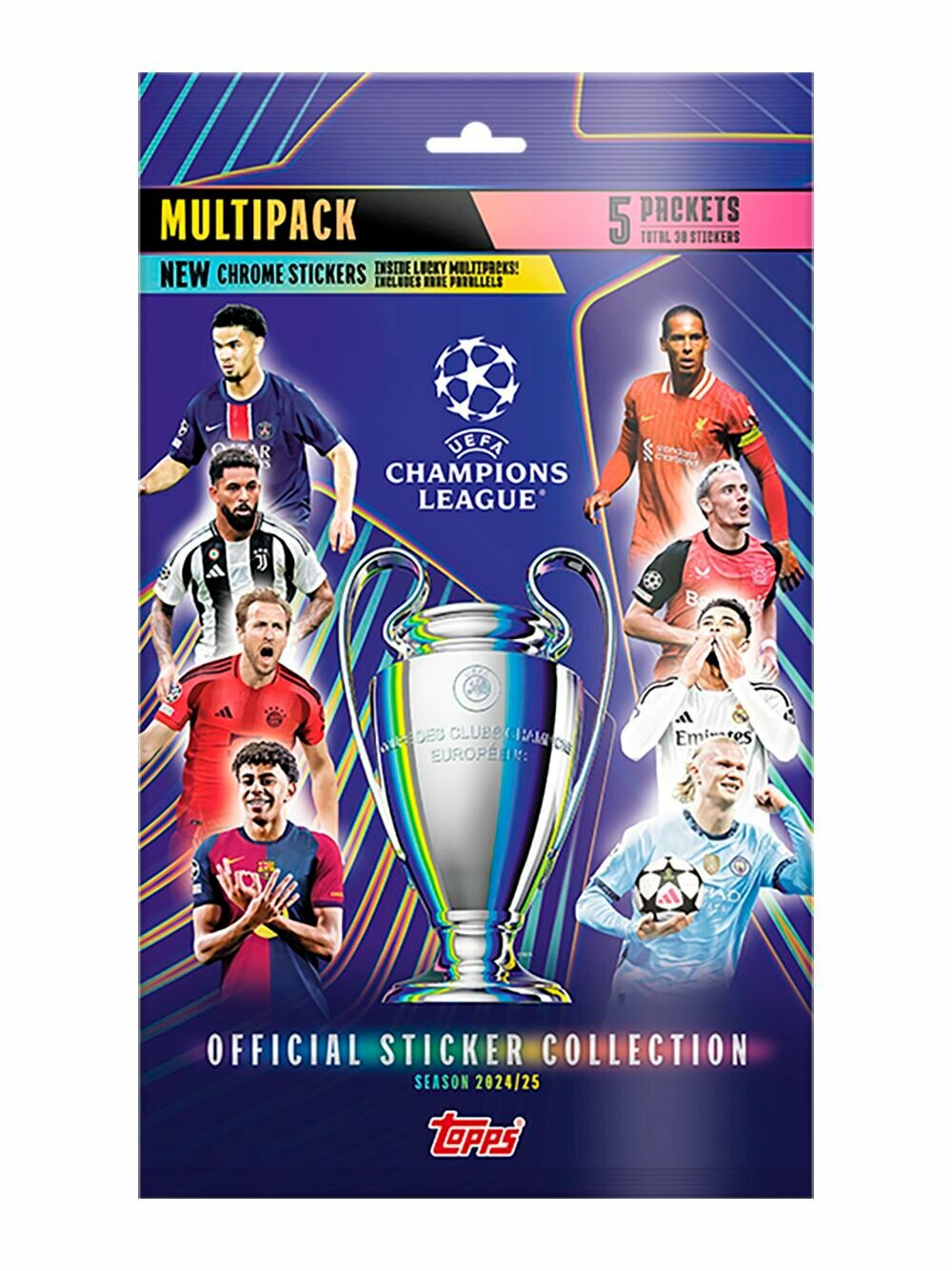 Набор наклеек для коллекционирования ( футбольные карточки ) Лига Чемпионов 2024/2025 Мультипак 5 пакетиков