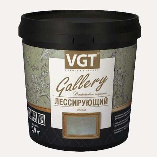 Изображение товара Лессирующий Состав Полупрозрачный VGT Gallery 0.9кг Серебристо-Белый для Декоративных Штукатурок / ВГТ Лессирующий.