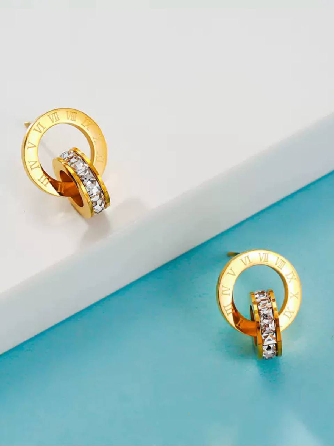 Серьги пусеты, авантюриновое стекло, размер 15 мм, gold — фото 1