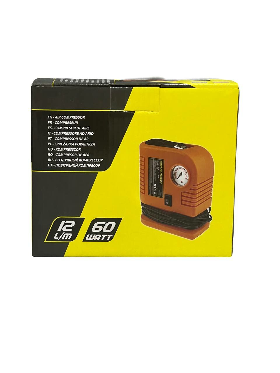 Автомобильный компрессор 12В 60Вт с манометром, компактный насос для шин, мячей, матрасов и надувных изделий — фото 1