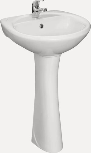 Изображение товара Раковина Santeri Соната 54 с пьедесталом, фарфоровая, раковина для ванной, белая, полукруглая, со встроенным сливом-переливом