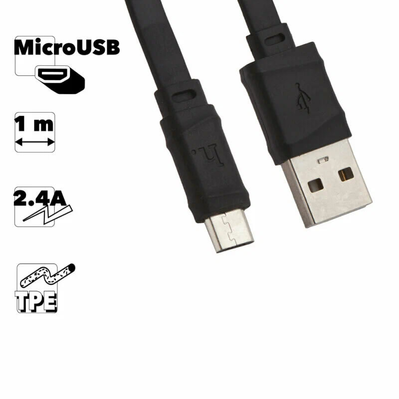 Кабель USB-MicroUSB HOCO, X5, 2,4А, черный, огнестойкий, 1 м — фото 1