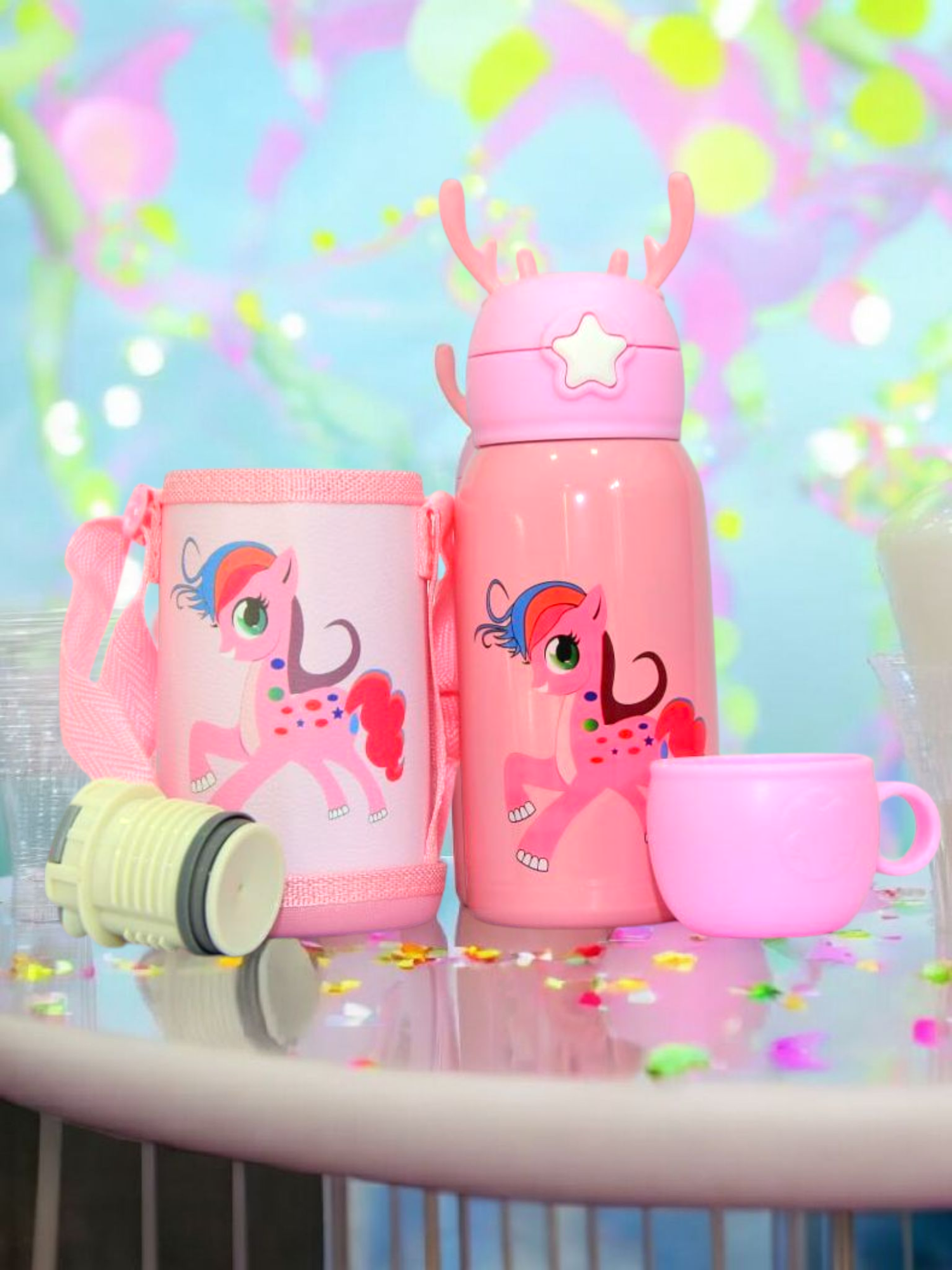 Термос детский "Рожки", с чехлом, нержавеющая сталь, 500мл розовый — фото 1