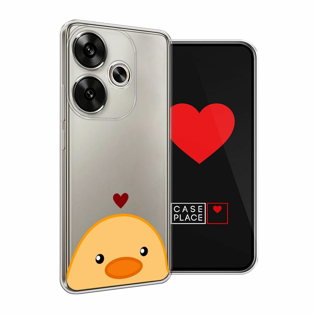 Чехол на Xiaomi Redmi Turbo 3/Poco F6 / Редми Турбо 3/Поко F6 с принтом "Влюблённая уточка - 14 февраля", прозрачный — фото 1