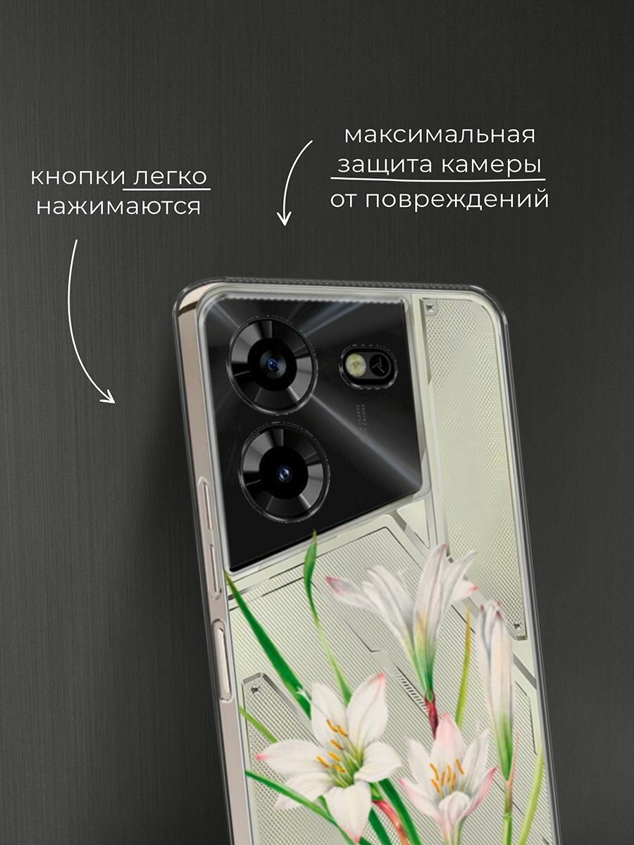 Чехол на Tecno Pova 5 / Техно Пова 5 с принтом "White lily", прозрачный — фото 1