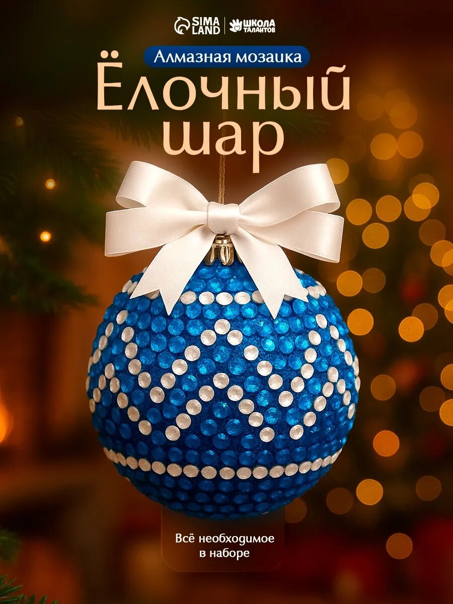 Алмазная мозаика Школа талантов "Новогодний шар" синий серебро