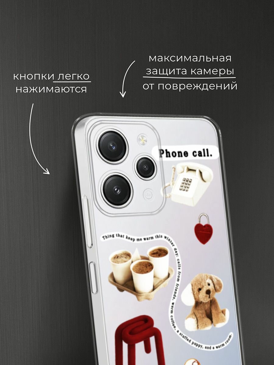 Чехол на Xiaomi Redmi 12 / Сяоми Редми 12 с принтом "Phone call", прозрачный — фото 1
