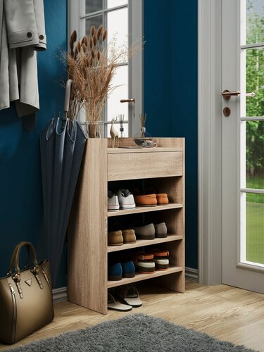 Изображение товара Обувница Лаура-5 сонома в прихожую, тумба для обуви, закрытая деревянная, этажерка, полки, высокая ЛДСП