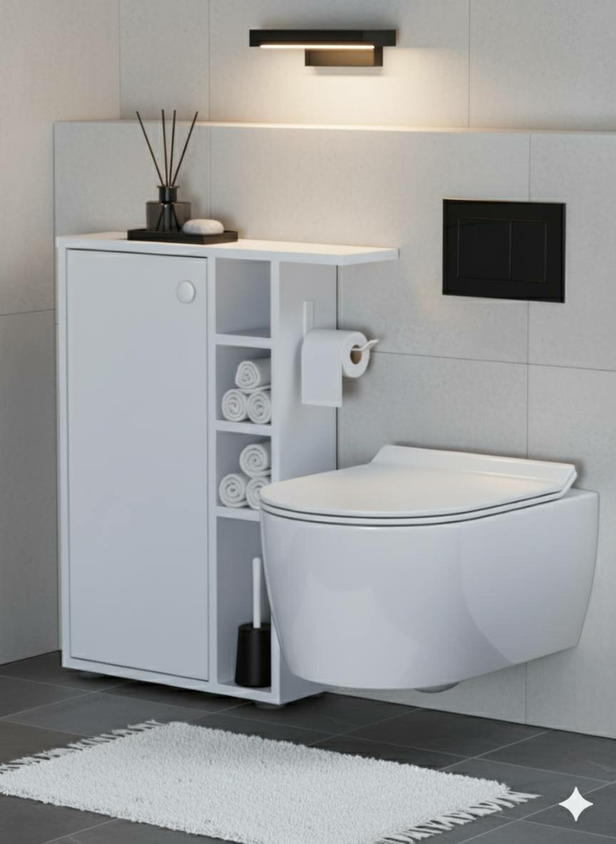 Шкаф в ванную DobroMeb напольный тумба в туалет ЛДСП 58 см x 15 см x 72 см белый