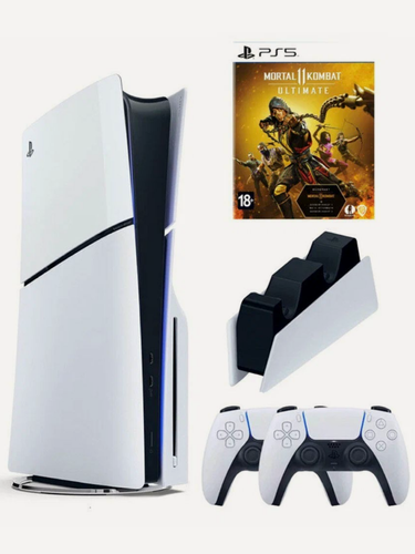 Изображение товара Приставка Sony PlayStation 5 Slim, с дисководом, 1 ТБ, зарядная станция, 2 геймпада, игра Mortal Combat 11+переходник