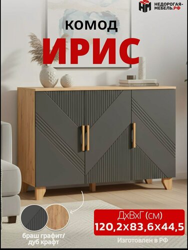 Изображение товара Комод МиФ Ирис 1200, ЛДСП, 120х44,5х83,6 см, с тремя дверками