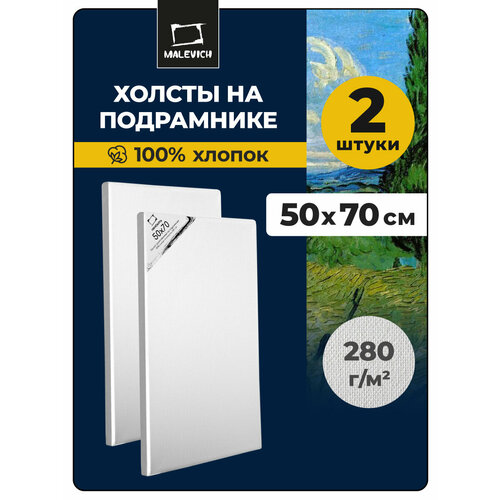 фото Набор холстов на подрамнике малевичъ, хлопок 280 г, 50х70 см, 2 шт.