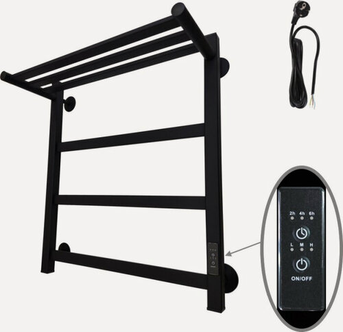 Изображение товара Полотенцесушитель электрический Маргроид Вид 81-10 профильный 60x50 R, с полкой, черный матовый