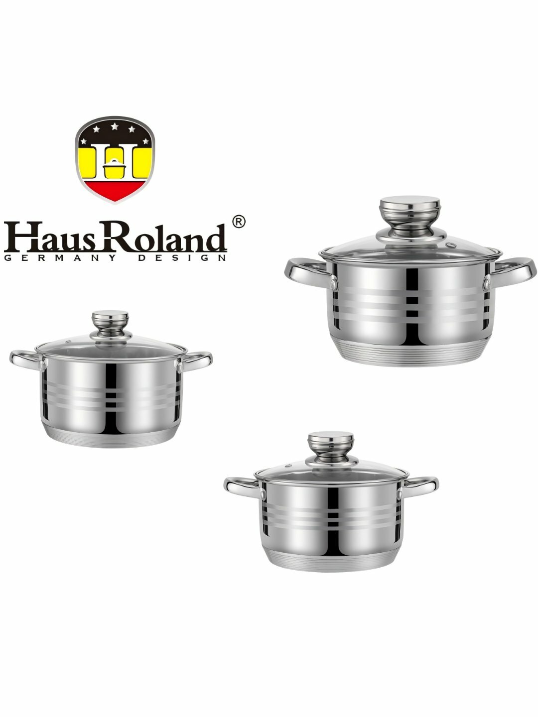 Haus Roland набор кастрюль из нержавеющей стали с крышками - Серый металлик