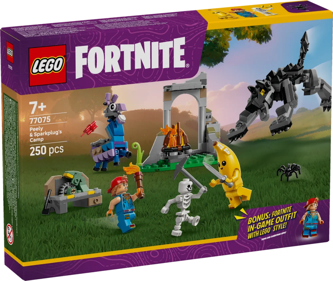 Конструктор LEGO Fortnite 77075 Peely & Sparkplug's Camp / Лагерь Банана и Ремонтницы, 250 дет.
