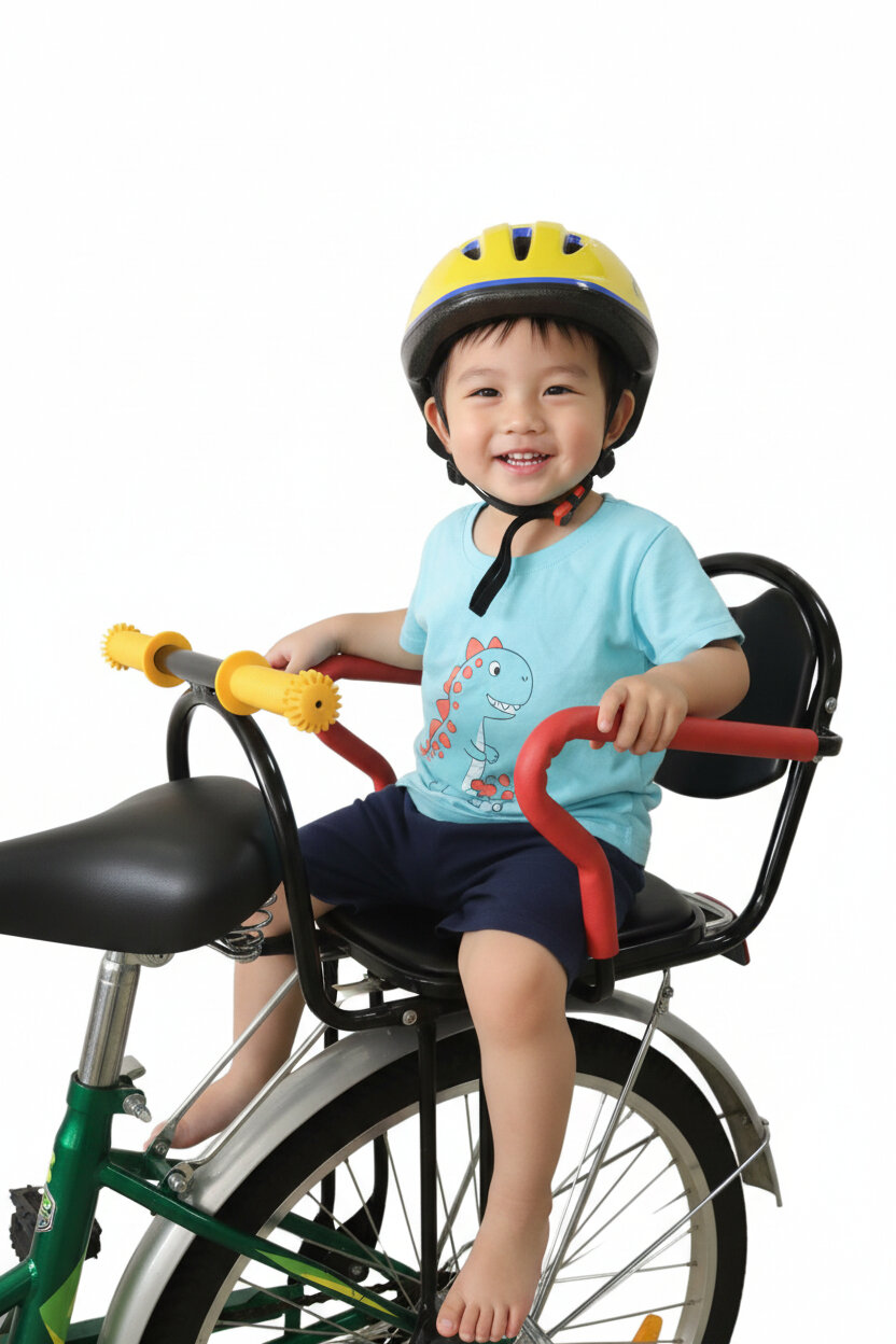 Детское кресло на багажник, красное, черное, желтое, мягкое сиденье — фото 1