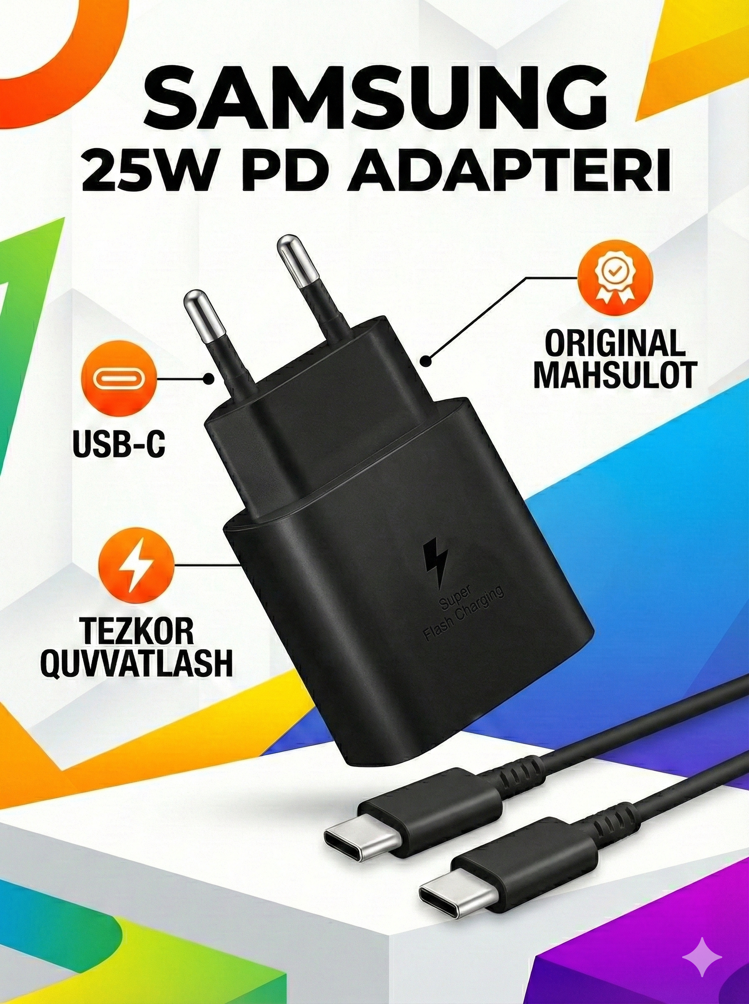 Зарядное устройство Samsung 45 Вт, 25 Вт, кабель Type-C, быстрое зарядное устройство