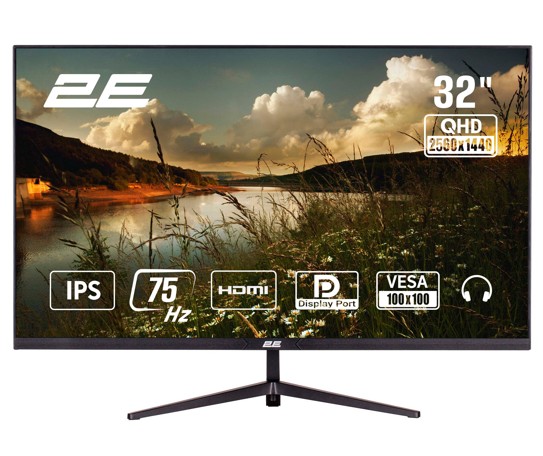 Монитор 2E 31.5" D3224B 2xHDMI, DP, IPS, 2560x1440, 75Hz, 5мс, FreeSync — фото 1