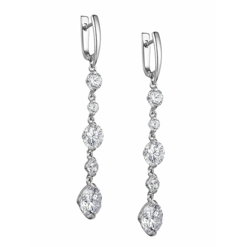 Комплект серег Игуана, серебро, 925 проба, родирование, фианит, длина 6.5 см, белый