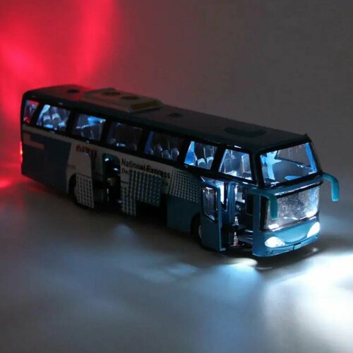 Модель металлическая масштабная 1:32 Рейсовый автобус, свет и звук, коллекционный подарок мальчику