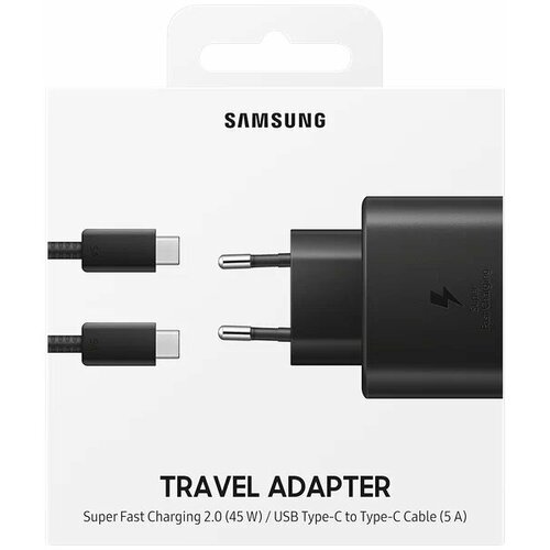 Комплект зарядного устройства Samsung Power Adapter 45 Вт + кабель Type-C сетевое зарядное устройство samsung ep ta845 кабель usb type c 45 вт черный