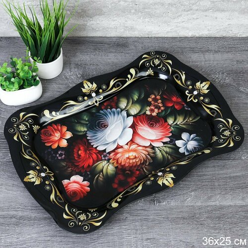 Блюдо Поднос 32 см металлическое, Турецкий узор