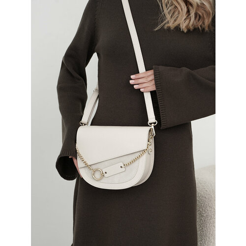 Сумка кросс-боди Delone, фактура зернистая, молочный