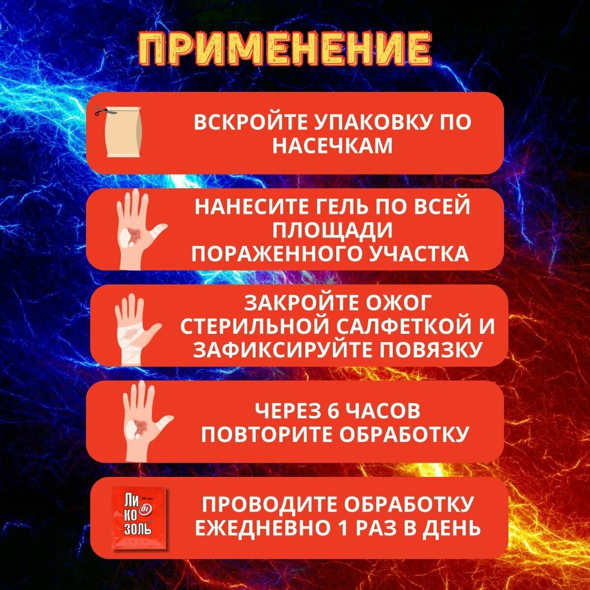 Картинки Ликозоль средство противоожоговое гидрогель 10г х 10 шт