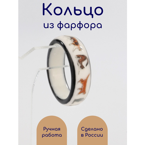 фото Кольцо kastdecor, размер 17, ширина 6 мм, белый/бежевый