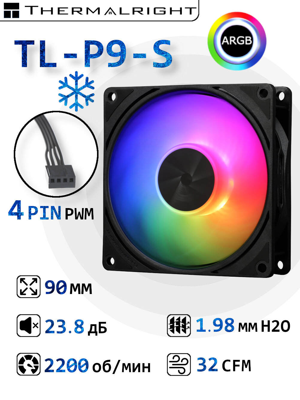 Корпусный вентилятор для ПК Thermalright TL-P9-S Черный, 90 мм, ARGB