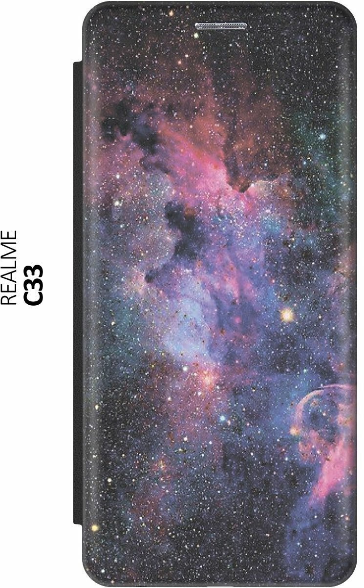 Чехол-книжка на realme C33, Рилми С33 c принтом "Открытый космос" черный