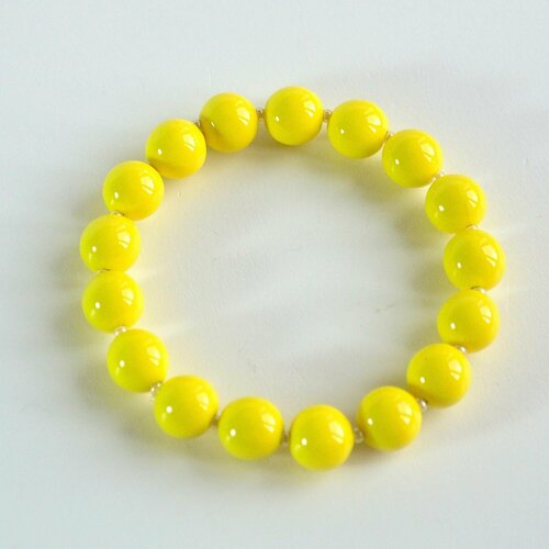 фото Ярко - желтый браслет из круглых бусин, размер 16 см tularmodel
