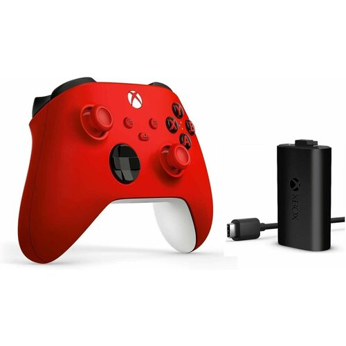 Геймпад Microsoft беспроводной Series S / X / Xbox One S / X Pulse Red красный 4 ревизия + Оригинальный аккумулятор play and charge kit USB - Type C геймпад microsoft беспроводной series s x xbox one s x electric volt зеленый оригинальный аккумулятор play and charge kit usb type c