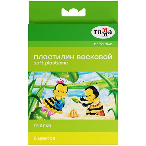 Пластилин восковой 8 цветов Гамма Пчелка, по 12г, со стеком (280038Н), 23 уп.