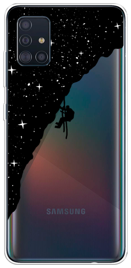 Силиконовый чехол на Samsung Galaxy A51 / Самсунг Гэлакси А51 Скалолаз в космосе, прозрачный