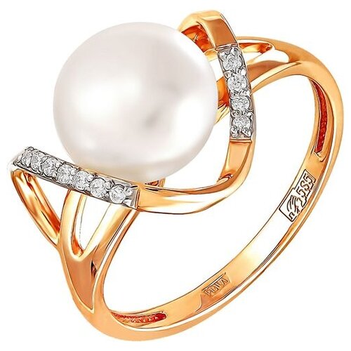 фото Примаэксклюзив кольцо с жемчугом и фианитами из красного золота 190-1-491р, размер 18.5