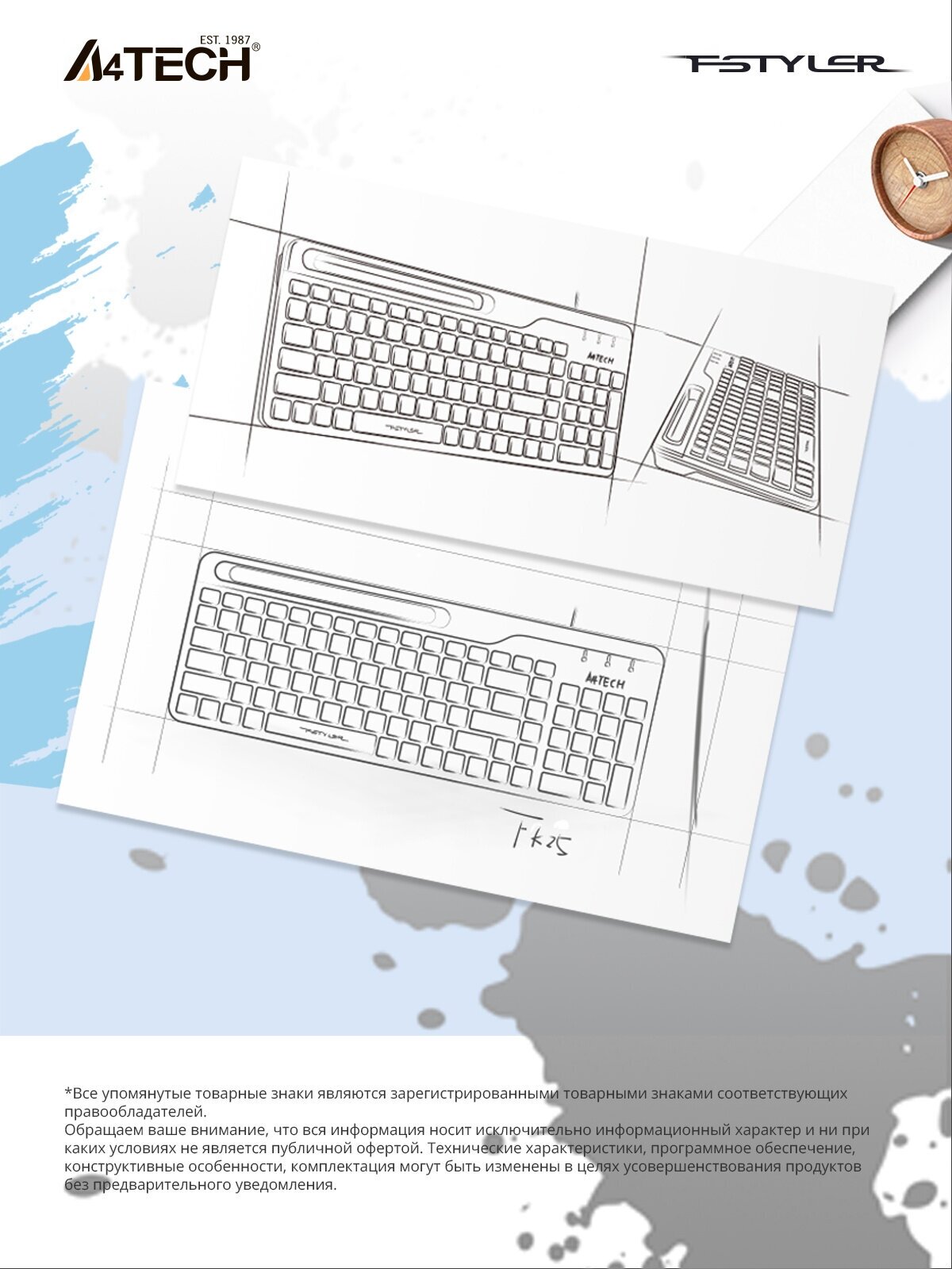 Клавиатура A4TECH Fstyler FK25, USB, белый серый [fk25 white] - фото №10