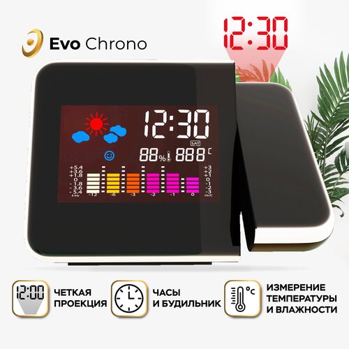 Электронные часы Evo Chrono с проектором. Часы электронные с подсветкой и будильником, часы с проекцией