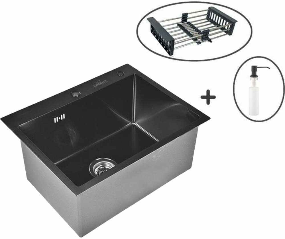 Комплект кухонная мойка WISENT WS35848B/W302644B/W405B/WGER010